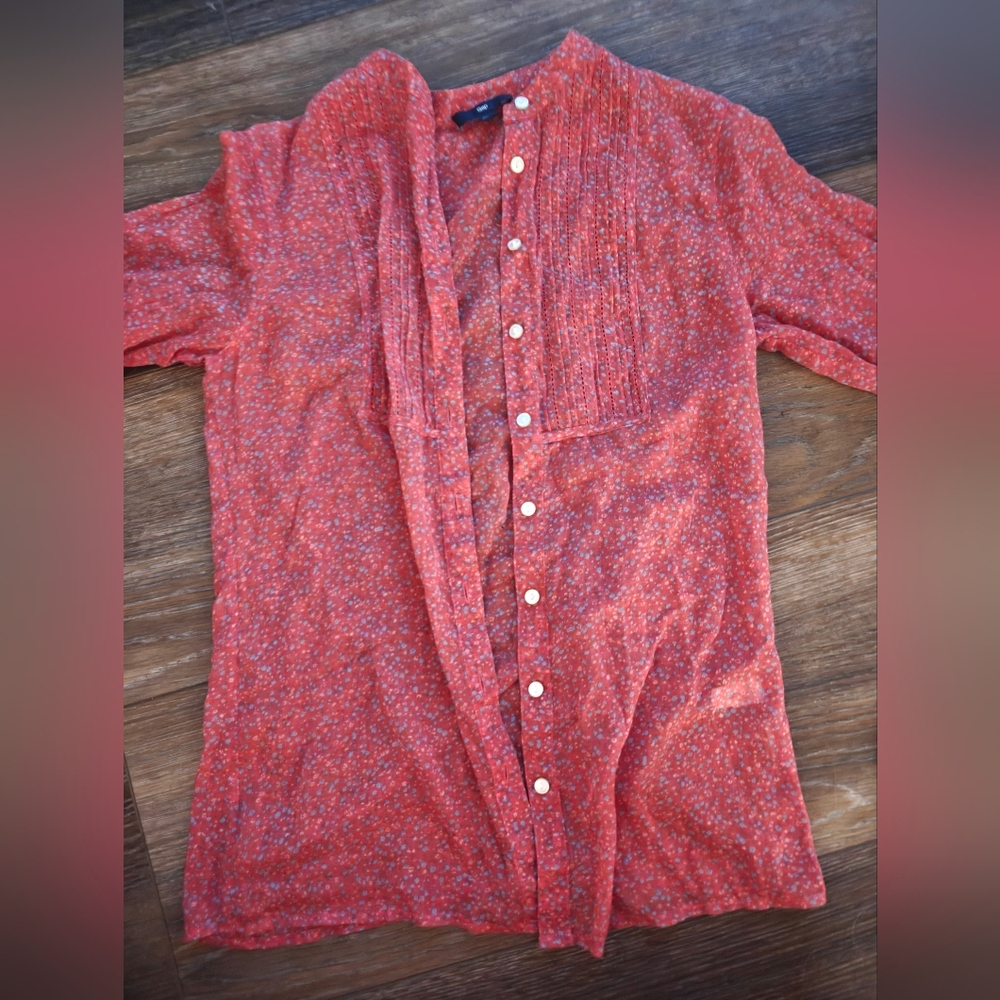 Red Floral Button-Up Blouse